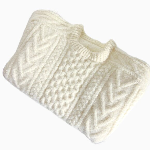 Vintage Cream Wool Fisherman Sweater / Cable Knit Aran Pattern / Small-Medium - Picture 5 of 10